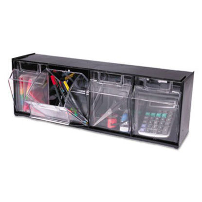 Picture of Tilt Bin Interlocking Multi-Bin Storage Organizer, 4 Sections, 23.63" x 6.63" x 8.13", Black/ClearDEF-20404OP