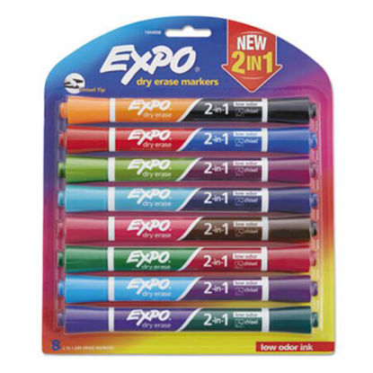 Picture of 2-in-1 Dry Erase Markers, Fine/Broad Chisel Tips, Assorted Colors, 8/PackSAN-1944658