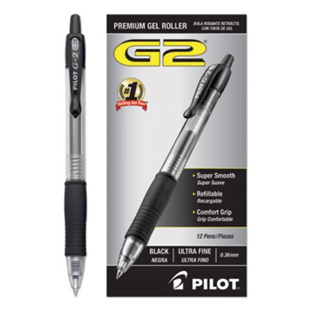 Picture of G2 Premium Gel Pen Convenience Pack, Retractable, Extra-Fine 0.38 mm, Black Ink, Clear/Black Barrel, DozenPIL-31277