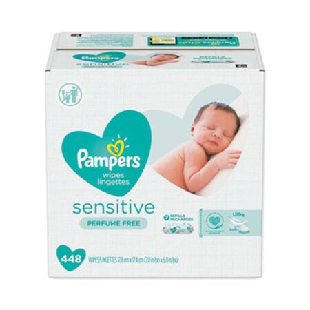 Picture of Sensitive Baby Wipes, White, Cotton, Unscented, 64/Pouch, 7 Pouches/CartonPGC-19513CT