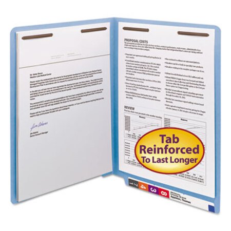 Picture of Heavyweight Colored End Tab Folders with Two Fasteners, Straight Tab, Letter Size, Blue, 50/BoxSMD-25040