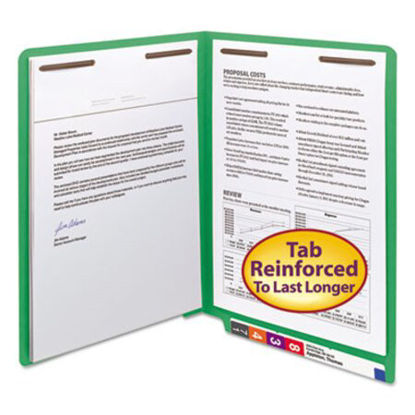 Picture of Heavyweight Colored End Tab Folders with Two Fasteners, Straight Tab, Letter Size, Green, 50/BoxSMD-25140