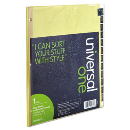 Picture of Deluxe Preprinted Simulated Leather Tab Dividers with Gold Printing, 12-Tab, Jan. to Dec., 11 x 8.5, Buff, 1 SetUNV-20823