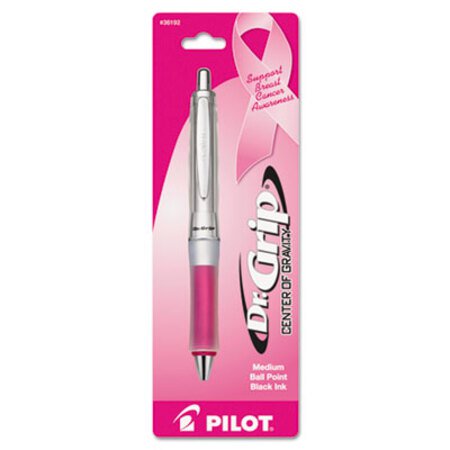 Picture of Dr. Grip Center of Gravity Breast Cancer Awareness Ballpoint Pen, Retractable, Medium 1mm, Black Ink, Silver/Pink BarrelPIL-36192