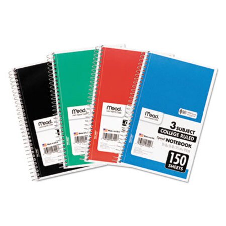 Picture of Spiral Notebook, 3 Subjects, Medium/College Rule, Assorted Color Covers, 9.5 x 5.5, 150 SheetsMEA-06900