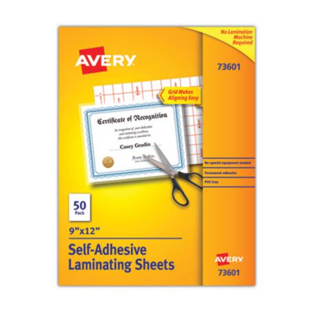 Picture of Clear Self-Adhesive Laminating Sheets, 3 mil, 9" x 12", Matte Clear, 50/BoxAVE-73601