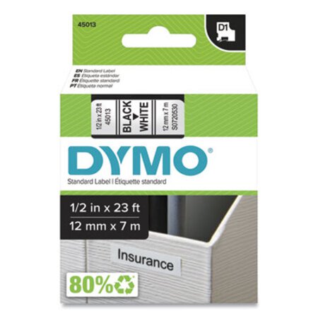 Picture of D1 High-Performance Polyester Removable Label Tape, 0.5" x 23 ft, Black on WhiteDYM-45013
