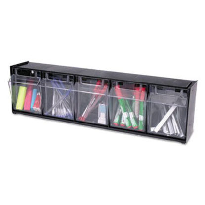 Picture of Tilt Bin Interlocking Multi-Bin Storage Organizer, 5 Sections, 23.63" x 5.25" x 6.5", Black/ClearDEF-20504OP