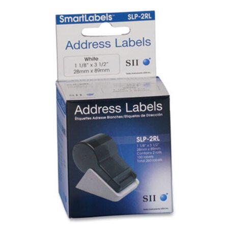Picture of SLP-2RL Self-Adhesive Address Labels, 1.12" x 3.5", White, 130 labels/Roll, 2 Rolls/BoxSKP-SLP2RL