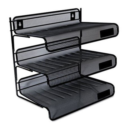 Picture of Deluxe Mesh Three-Tier Desk Shelf, 3 Sections, Letter Size Files, 13.25" x 9.25" x 12.38", BlackUNV-20006