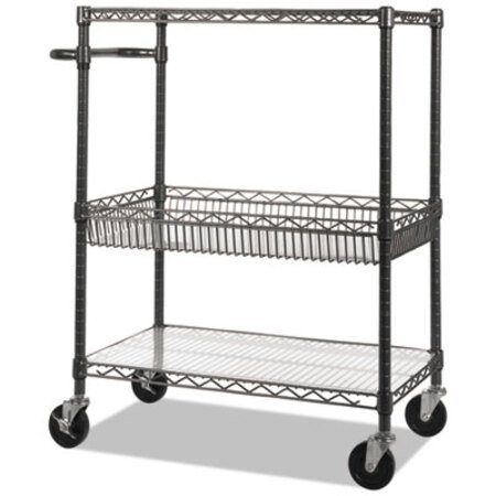 Picture of Three-Tier Wire Cart with Basket, 34w x 18d x 40h, Black AnthraciteALE-SW543018BA
