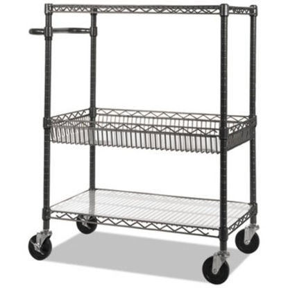 Picture of Three-Tier Wire Cart with Basket, 34w x 18d x 40h, Black AnthraciteALE-SW543018BA