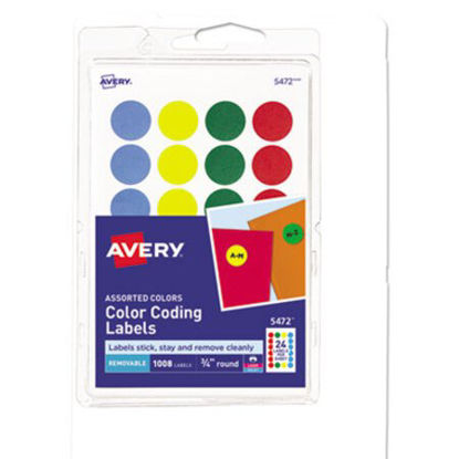 Picture of Printable Self-Adhesive Removable Color-Coding Labels, 0.75" dia., Assorted Colors, 24/Sheet, 42 Sheets/Pack, (5472)AVE-05472