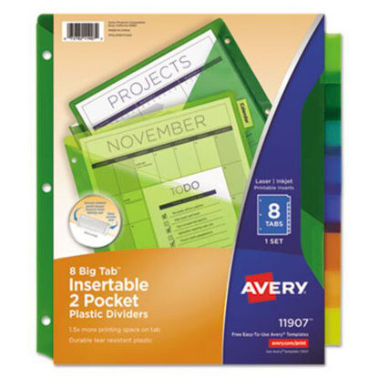 Picture of Insertable Big Tab Plastic 2-Pocket Dividers, 8-Tab, 11.13 x 9.25, Assorted, 1 SetAVE-11907
