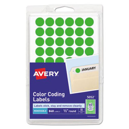 Picture of Handwrite Only Self-Adhesive Removable Round Color-Coding Labels, 0.5" dia., Neon Green, 60/Sheet, 14 Sheets/Pack, (5052)AVE-05052