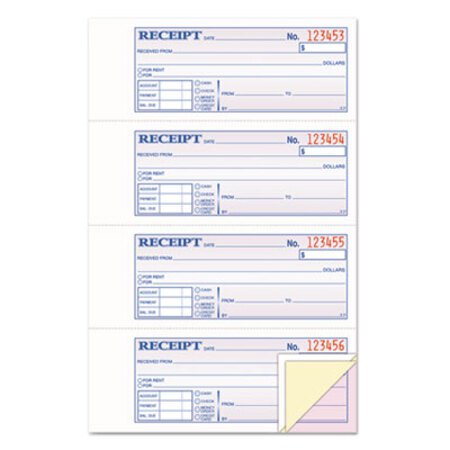 Picture of Money/Rent Receipt Books, 2-3/4 x 7 1/8, Three-Part Carbonless, 100 Sets/BookTOP-46808