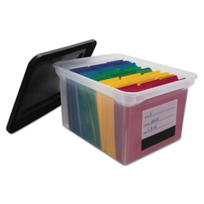 Picture of File Tote with Contents Label, Letter/Legal Files, 17.75" x 14" x 10.25", Clear/BlackAVT-55802