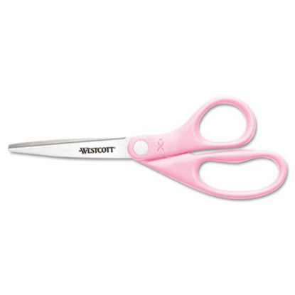 Picture of All Purpose Pink Ribbon Scissors, 8" Long, 3.5" Cut Length, Pink Straight HandleACM-15387