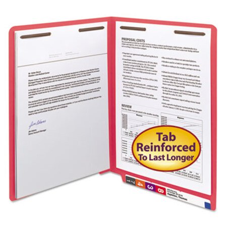 Picture of Heavyweight Colored End Tab Folders with Two Fasteners, Straight Tab, Letter Size, Red, 50/BoxSMD-25740