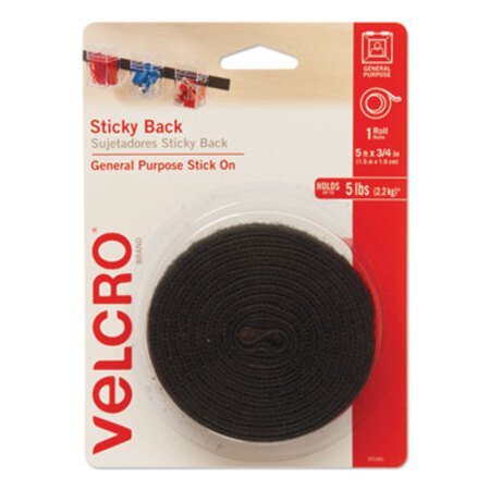 Picture of Sticky-Back Fasteners with Dispenser, Removable Adhesive, 0.75" x 5 ft, BlackVEK-90086