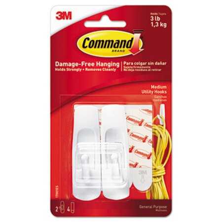 Picture of General Purpose Hooks, Medium, 3 lb Cap, White, 2 Hooks and 4 Strips/PackMMM-17001ES