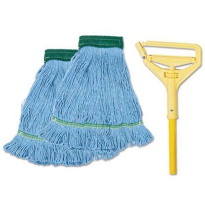Picture of Looped End Mop Kit, Medium Blue Cotton/Rayon/Synthetic Head, 60" Yellow Metal/Polypropylene HandleBWK-400MBC