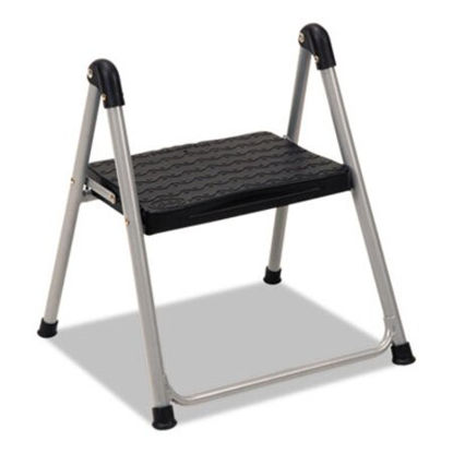 Picture of Folding Step Stool, 1-Step, 200 lb Capacity, 9.9" Working Height, Platinum/BlackCSC-11014PBL1E