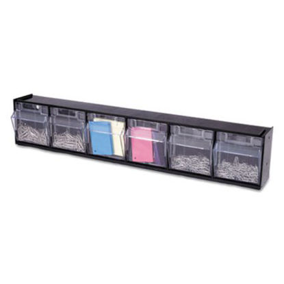 Picture of Tilt Bin Interlocking Multi-Bin Storage Organizer, 6 Sections, 23.63" x 3.63" x 4.5", Black/ClearDEF-20604OP