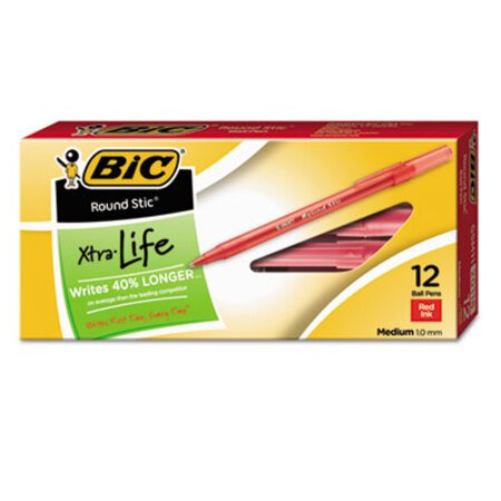 Picture of Round Stic Xtra Life Ballpoint Pen, Stick, Medium 1 mm, Red Ink, Translucent Red Barrel, DozenBIC-GSM11RD