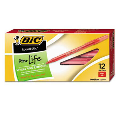 Picture of Round Stic Xtra Life Ballpoint Pen, Stick, Medium 1 mm, Red Ink, Translucent Red Barrel, DozenBIC-GSM11RD