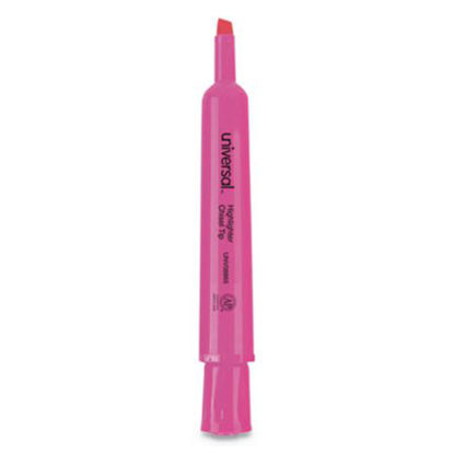 Picture of Desk Highlighters, Fluorescent Pink Ink, Chisel Tip, Pink Barrel, DozenUNV-08865