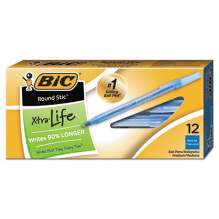 Picture of Round Stic Xtra Life Ballpoint Pen, Stick, Medium 1 mm, Blue Ink, Translucent Blue Barrel, DozenBIC-GSM11BE