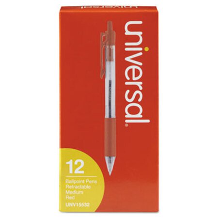 Picture of Comfort Grip Ballpoint Pen, Retractable, Medium 1 mm, Red Ink, Clear Barrel, DozenUNV-15532