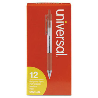 Picture of Comfort Grip Ballpoint Pen, Retractable, Medium 1 mm, Red Ink, Clear Barrel, DozenUNV-15532