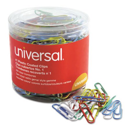 Picture of Plastic-Coated Paper Clips, Small (No. 1), Assorted Colors, 500/PackUNV-95001