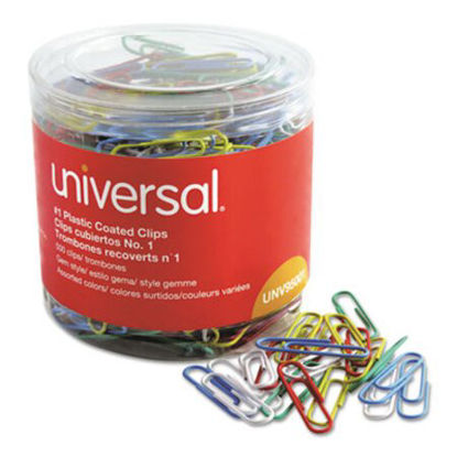 Picture of Plastic-Coated Paper Clips, Small (No. 1), Assorted Colors, 500/PackUNV-95001