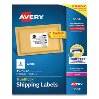 Picture of Shipping Labels w/ TrueBlock Technology, Laser Printers, 3.33 x 4, White, 6/Sheet, 100 Sheets/BoxAVE-5164