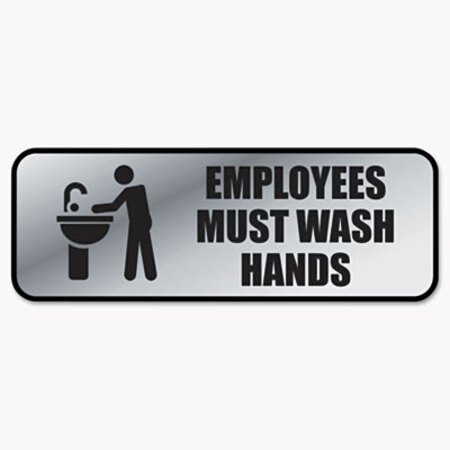 Picture of Brushed Metal Office Sign, Employees Must Wash Hands, 9 x 3, SilverCOS-098205