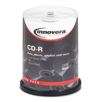 Picture of CD-R Discs, Hub Printable, 700MB/80min, 52x, Spindle, Matte White, 100/PackIVR-77815