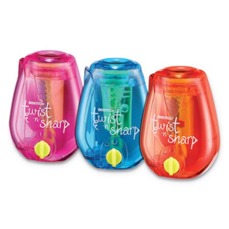 Picture of Twist-n-Sharp Pencil Sharpener, One-Hole, 3.5" x 1.25" x 5.5", Randomly Assorted Colors, 6/PackBOS-PS1ADJPK