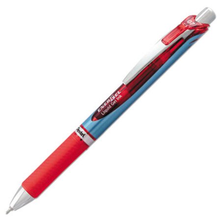 Picture of EnerGel RTX Gel Pen, Retractable, Medium 0.7 mm Needle Tip, Red Ink, Red/Gray BarrelPEN-BLN77B