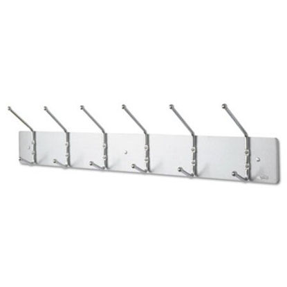 Picture of Metal Wall Rack, Six Ball-Tipped Double-Hooks, 36w x 3.75d x 7h, Satin MetalSAF-4162