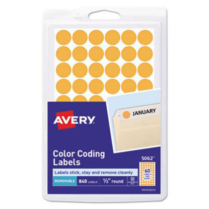 Picture of Handwrite Only Self-Adhesive Removable Round Color-Coding Labels, 0.5" dia., Neon Orange, 60/Sheet, 14 Sheets/Pack, (5062)AVE-05062