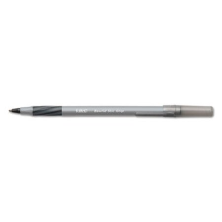 Picture of Round Stic Grip Xtra Comfort Ballpoint Pen, Easy-Glide, Stick, Medium 1.2 mm, Black Ink, Gray/Black Barrel, DozenBIC-GSMG11BK