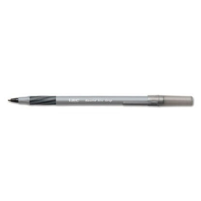Picture of Round Stic Grip Xtra Comfort Ballpoint Pen, Easy-Glide, Stick, Medium 1.2 mm, Black Ink, Gray/Black Barrel, DozenBIC-GSMG11BK