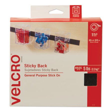 Picture of Sticky-Back Fasteners, Removable Adhesive, 0.75" x 30 ft, BlackVEK-91137