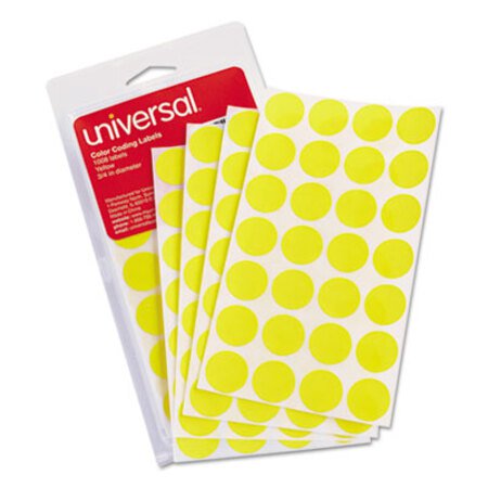 Picture of Self-Adhesive Removable Color-Coding Labels, 0.75" dia., Yellow, 28/Sheet, 36 Sheets/PackUNV-40114