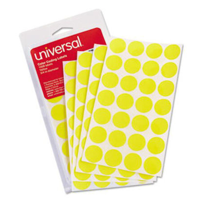 Picture of Self-Adhesive Removable Color-Coding Labels, 0.75" dia., Yellow, 28/Sheet, 36 Sheets/PackUNV-40114