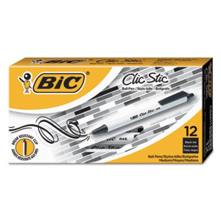 Picture of Clic Stic Ballpoint Pen, Retractable, Medium 1 mm, Black Ink, White Barrel, DozenBIC-CSM11BK