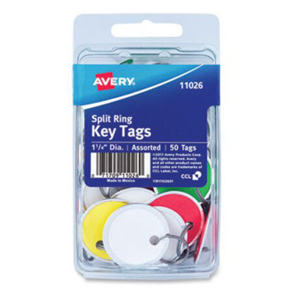 Picture of Key Tags with Split Ring, 1 1/4 dia, Assorted Colors, 50/PackAVE-11026